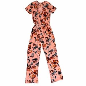 Caution To The Wind Floral Peach Jumpsuit